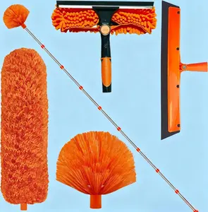 20+ Ft Extension Pole Duster & Window Cleaning Kit – Safe for High Ceiling, Fan, Cobweb & Glass, No Ladder Needed, Satisfying Home Gift for Mom, Dad, Grandma