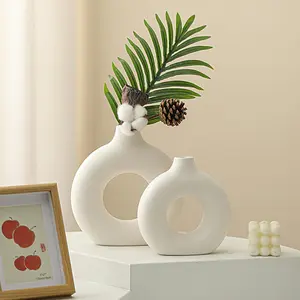 Faux Ceramic Vase without Plant, 2 Counts/set Modern Simple Ring Design Vase, Decorative Vase for Home Living Room Bedroom Dining Room