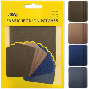Fabric Iron- Patches Inside & Outside  Glue   Deep Blue Khaki Gray Brown Repair Decorating Kit 12 count Size 3" by 4-1/4" (7.5 cm x 10.5 cm)