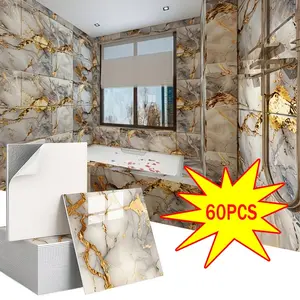 60pcs Marble-Style Self-Adhesive Wall Tiles, Easy Peel & Stick, Waterproof High-Temperature Resistant, Ideal for Living Room Kitchen Bathroom