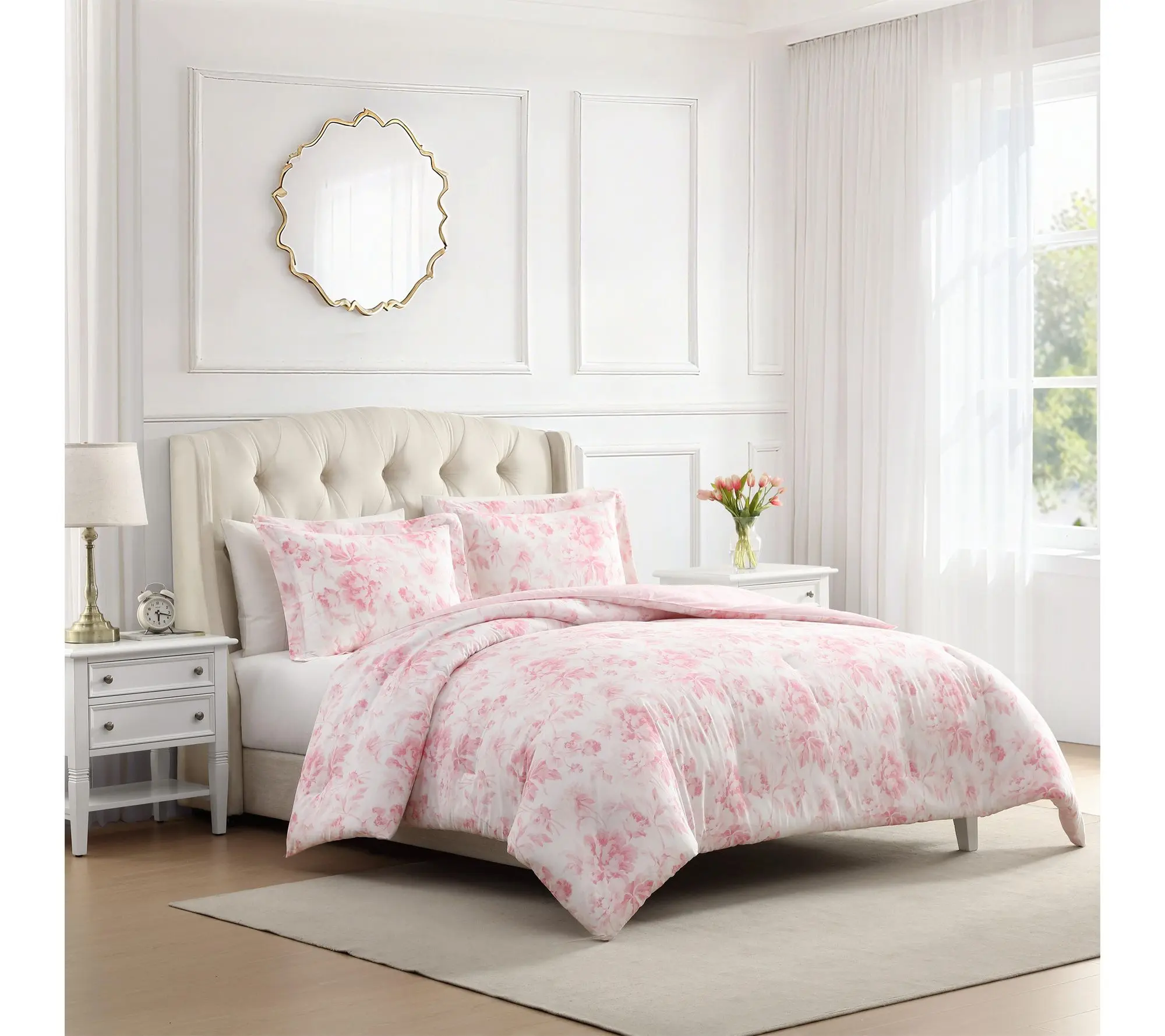 Laura Ashley Anja Textured Pink Cotton Queen Comforter Set Laura Ashley Anja Textured Pink Cotton Queen Comforter Set