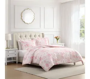 Laura Ashley Anja Textured Pink Cotton Queen Comforter Set Laura Ashley Anja Textured Pink Cotton Queen Comforter Set