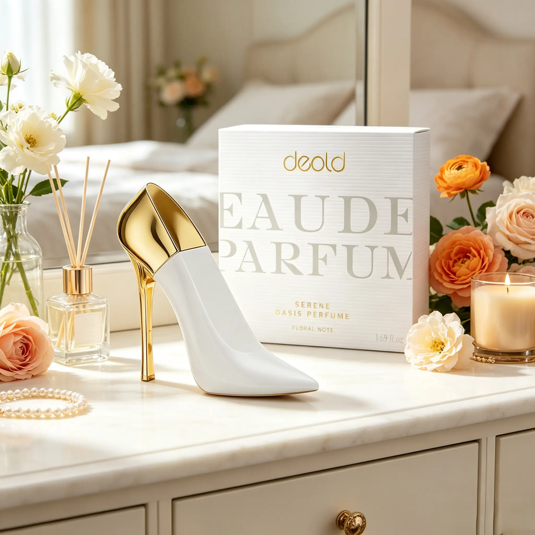 Deold Serene Oasis Perfume 50ml, Elegant White Gold Pointed High Heel Bottle Soft Floral Aroma Long Lasting Fragrance Luxury Gift Set For Women,Ideal Present For Wife Mom Female Friends