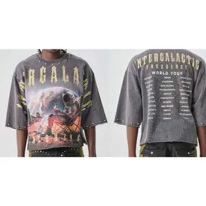 TAKER Intergalactic Frequency Rhinestone Cropped Terry T-Shirt (Gray) – T5215