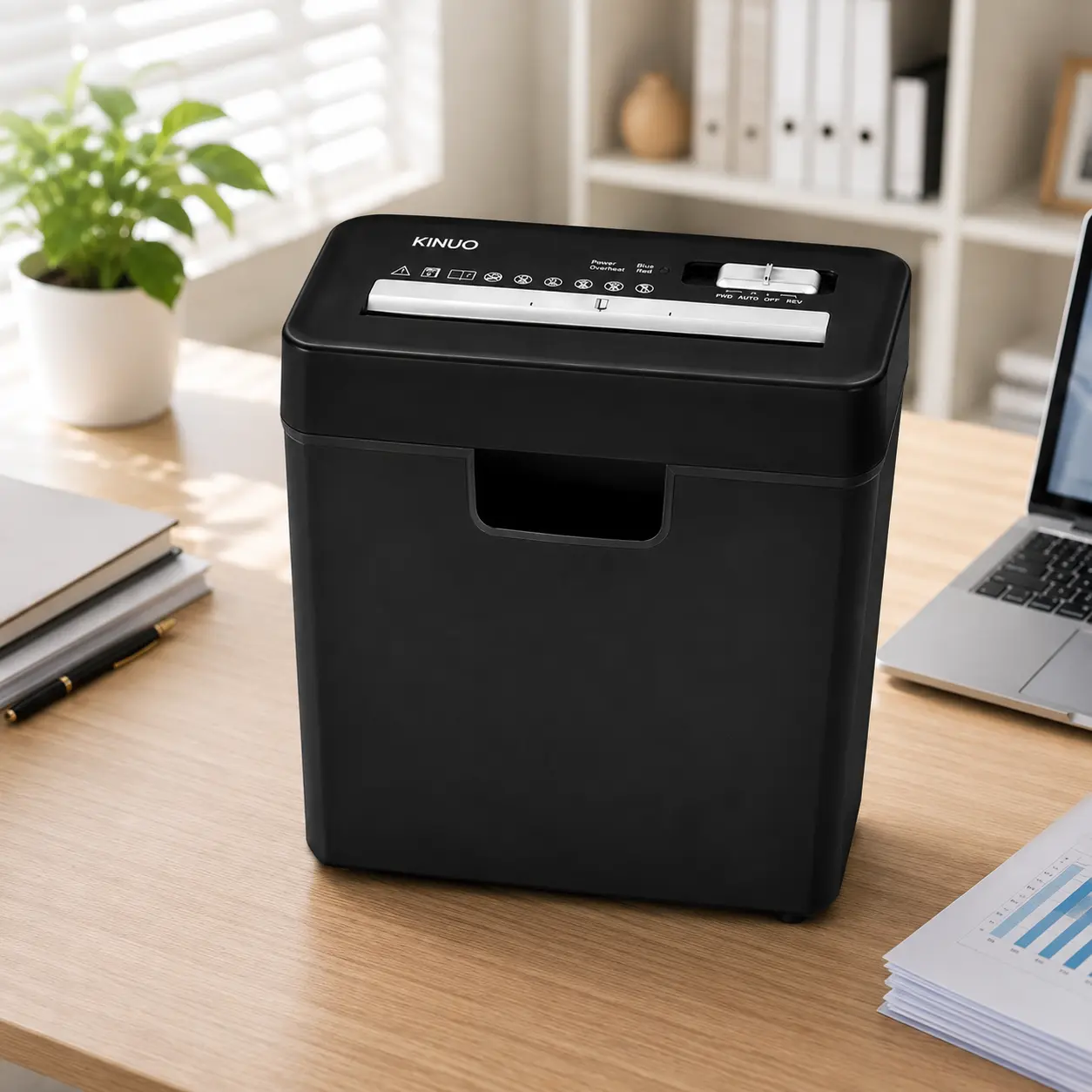 KINUO OS613S P-2 Strip-Cut Security Document Shredder, Compact 6-Sheet Mechanical Shredder for Home & Small Office, 2.9-Gal Bin, Overheat Protection, Credit Card Compatible, Reverse Anti-Jam Function, Black Office Desk Accessory
