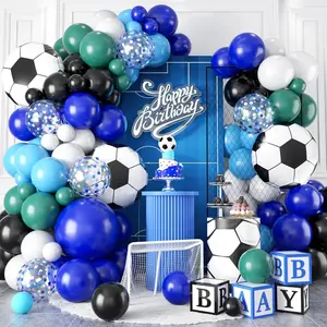 119pcs Soccer Balloon Arch Kit – 4D Foil & Latex Balloons in Royal Blue, White, Metallic Silver – Perfect for Soccer Birthday, Baby Shower, Game Day & Photo Party Decor