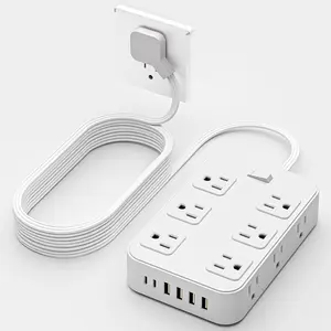 Outlet Extender Power Strip with 5 Ft/10 Ft Flat Extension Cord, 12 AC Outlets, 6 USB Charging Ports (4 USB A & 2 USB C) & Flat Plug Surge Protector Multiple Sockets Multiple Sockets