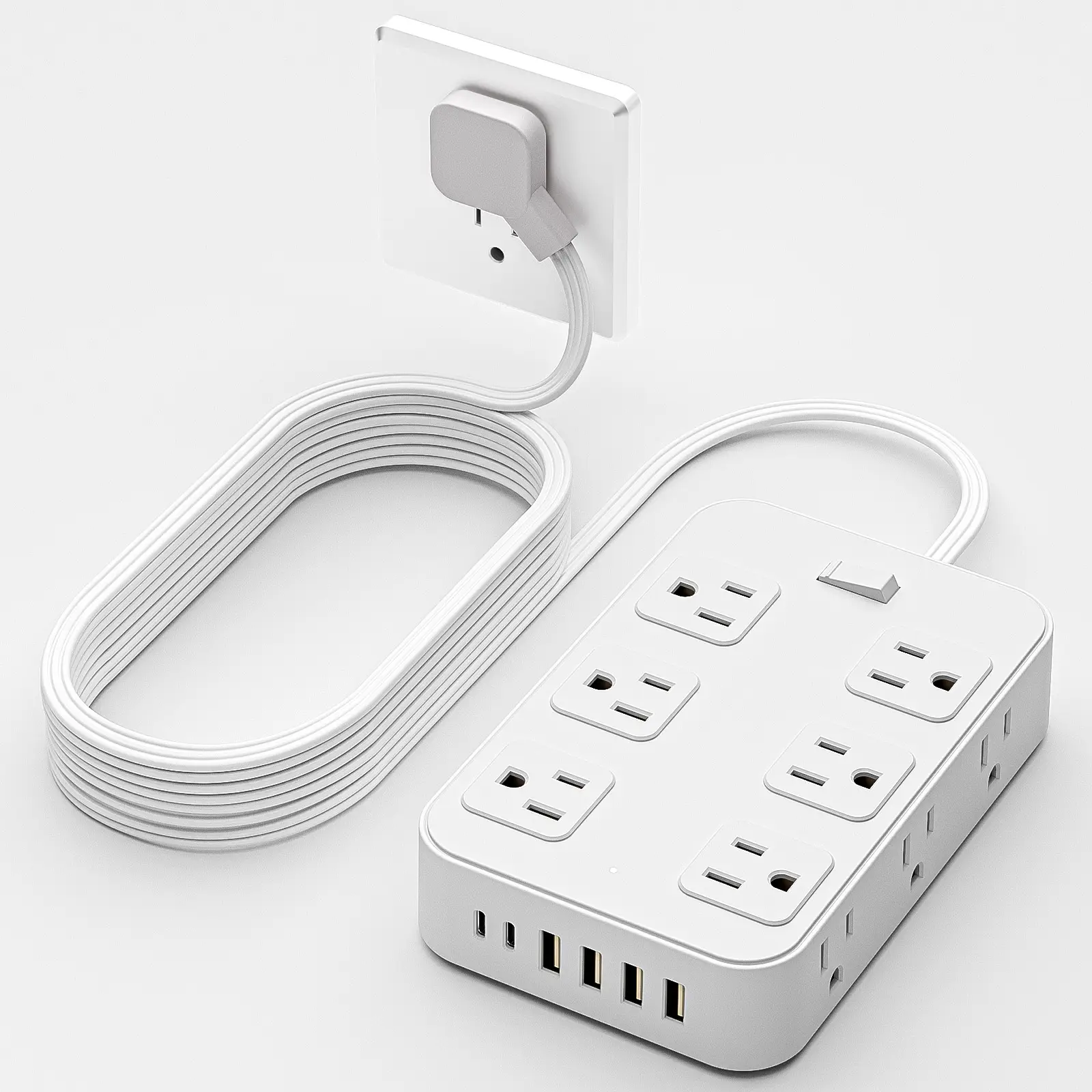 Outlet Extender Power Strip with 5 Ft/10 Ft Flat Extension Cord, 12 AC Outlets, 6 USB Charging Ports (4 USB A & 2 USB C) & Flat Plug Surge Protector