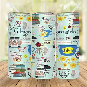 20 oz "Gilmore Girl" Themed Insulated Cup - Double Wall Vacuum Insulated Travel Cup with Leak-Proof Lid Design, Featuring Elements from "Gilmore Girl" Such as Coffee Cups, Books, Trucks, Deer, and Quotes, Keeps Drinks Hot and Cold, Perfect Gift for "Gilmo