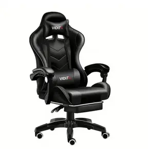 Gaming Chair with Adjustable Footrest, High Back Office Chair with Lumbar Support & Adjustable Headrest Video Game Chairs for Adults Black