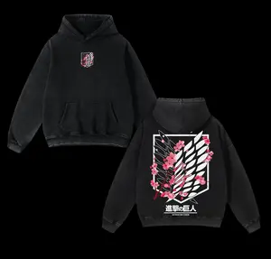 Attack On Titan Anime Unisex Hoodie, Wings Of Freedom AOT Hoodie - Eren Acid Wash Graphic Hoodie Casual Menswear Soft Top, Hoodie AOT Streetwear