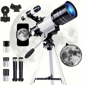 Portable telescope, suitable for camping, stargazing, bird watching, etc., with multiple accessories.
