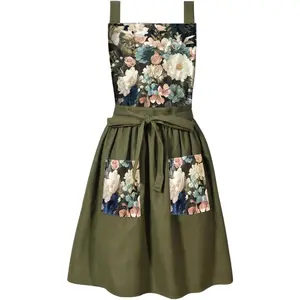 Vintage apron dress, cute kitchen apron for women with pockets, pinafore apron for cooking, gardening, baking