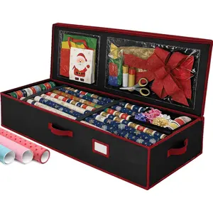 Christmas Wrapping Paper Organizer Storage with Straps & Pockets Gift Wrap Organizer Bag for Christmas Decorations Fits Up to 24 Rolls Underbed Storage for Holiday Decoration Black