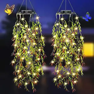 2-Pack Artificial Plant Solar Rattan Lights, Solar Hanging Garden Lights, LED Outdoor Decorative String Lights, IP65 Waterproof Decorative Faux Hanging Plant Lights with Hooks, Perfect for Outdoor Wedding and Party Decoration