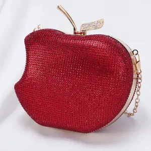 Apple-Shaped Rhinestone Evening Clutch Mini Small Bag for Lipstick & Powder Compact Ideal for Dinners Dances Christmas Accessories Purse Handbags Elegant Rhinestone Evening Clutch