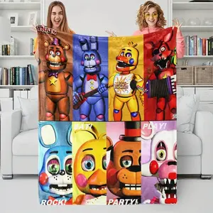 FNAF Five Nights At Freddys Collage Blanket Ultra Soft Flannel Cozy Warm Skin Friendly Bedroom Couch Sofa Office Travel Camping Nap Throw Decor Birthday Gift Christmas Gift for Fans Kids Teens Men Women Horror Game Style