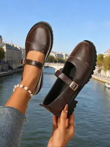 Women's Round Toe Mary Jane Shoes, PU Leather, Rubber, Comfortable Casual Loafers, Youth Fashion, Holiday Style, Festive Fashion, Student Footwear