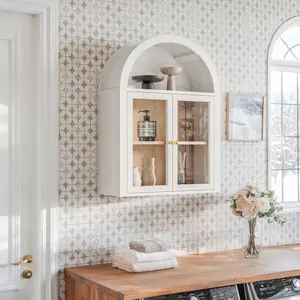 Tempered Glass Wall Cabinet with Arched Design, Floating Storage for Stylish Homes, Great for Stocking Up & Holiday Decor