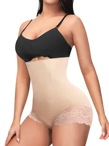 Women's Seamless Shapewear Underwear High Waist Tummy Control Lace Trim Belly Slimming Shorts, All Seasons Plain Design
