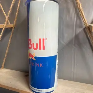 20 oz redbull inspired tumbler with metal straw