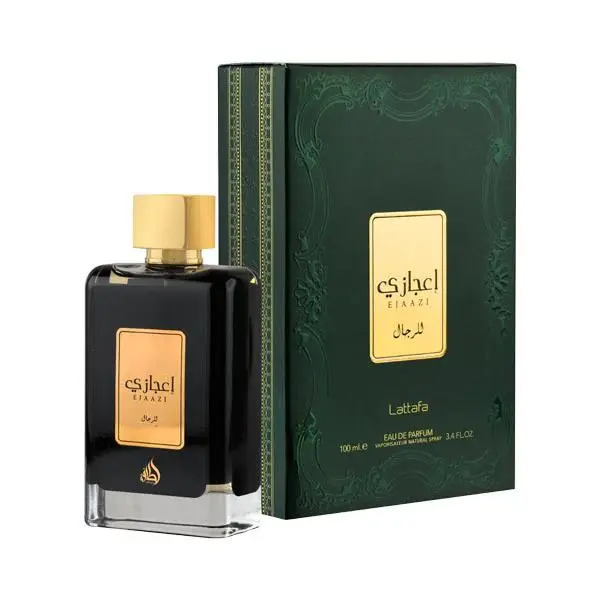 Lattafa EJAAZI Men's Arabic Perfume - 3.4 oz (100ml) Aromatic Woody Fragrance with Marine Top Notes, Citrus Woody Musk, Sandal Wood, Wood Box, Beauty & Personal Care Fragrances