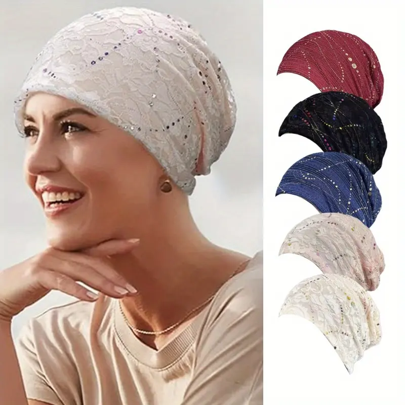 Women's 5-Piece Stylish Soft Breathable Slouchy Undercap Beanie - 1 Size Everyday Specialty Kitchen Worker Accessory for Spring Summer