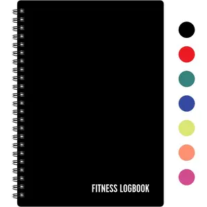 Fitness Logbook (Black) - A5 Undated Workout Journal For Men & Women - Plastic Cover & Thick Paper - Planner Log Book To Track Weight Loss, Muscle Gain, Gym Exercise, Bodybuilding Progress