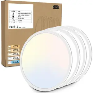 4Pack 12 Inch LED Ceiling Light Flush Mount, 24W 2640lm Super Slim Flush Mount Ceiling Lamp Fixtures, 3000K/3500K/4000K/5000K/6500K Selectable for Bedroom Bathroom Kitchen Living Room (White)