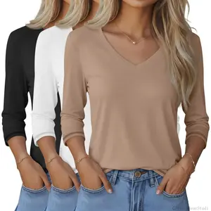 3 Pack Women's 3/4 Length Sleeve Tops V Neck T Shirts Loose Fit Blouses Casual Tees 2026 Fashion ClothesC31EasyWearStudio
