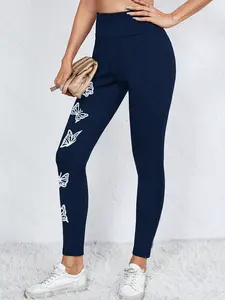 Butterfly Print Slim Fit High Waist Pants, Casual Lamb Fur Lined, Women's Fashion Trousers, Comfortable and Stylish, Leggings