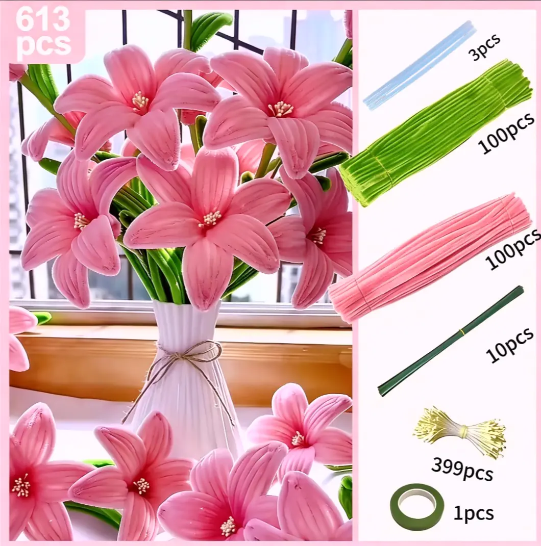 613-Piece Assorted Sizes Decorative Colored Pipe Cleaners Craft Kit, 399pcs Multicolor Twist Rod Set for DIY Snowflake Ornaments, Flower Arrangements, Wedding Bouquets with Creative Flair