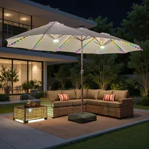 ALTRIGUS 15ft Large Patio Umbrella with Solar Lights, Double-Sided Outdoor Market Rectangle Umbrellas with 36 LED Lights, Umbrella Base (Stand) Included for Garden, Backyard,Sand, Pool