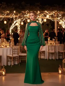 Elegant Halter Top Sequined Hoodie Tail Dress, Luxurious Atmosphere, Perfect for Evening Parties, High-End Social Events, Fashionable Gatherings