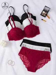 3 sets women lace bra panty set Adjustable supportive bra with underwire lift shaping soft breathable daily wear bra supportivebra blackfriday tiktokshopblackfriday