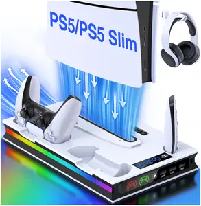 PS5 Stand Cooling Fan for PS5&PS5 Slim with Dual PS5 Controller Charger,BEBONCOOL PS5 Accessories,PS5 Cooling Station for PlayStation 5 Disc & Digital Editions with RGB