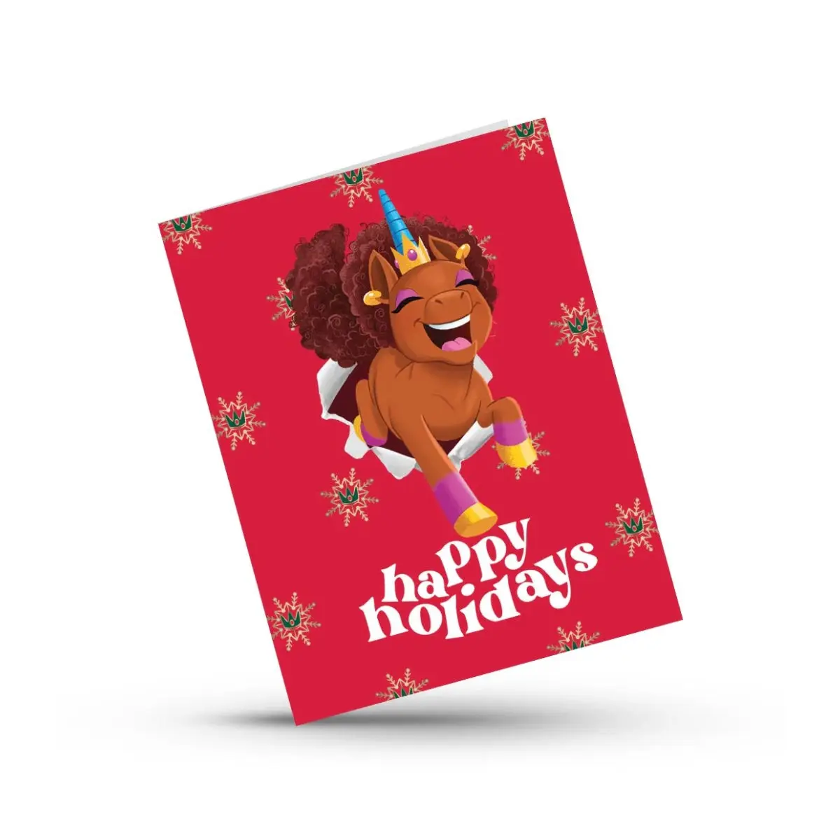Afro Unicorn Happy Holidays Card