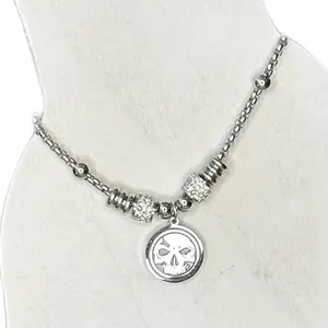 Women's Stainless Steel Adjustable Circle Skull Charm Bracelet