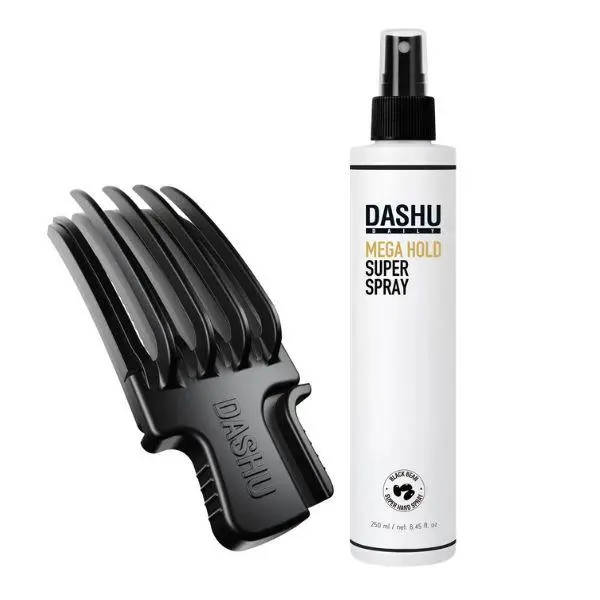 DASHU Mega Hold Super Hair Spray 8.45 fl oz & Daily Volume Pick Bundle – Ultra-Strong Hold Hairspray + Root Lift Comb for Instant Volume, Natural Finish, Heatless Styling for Men & Women