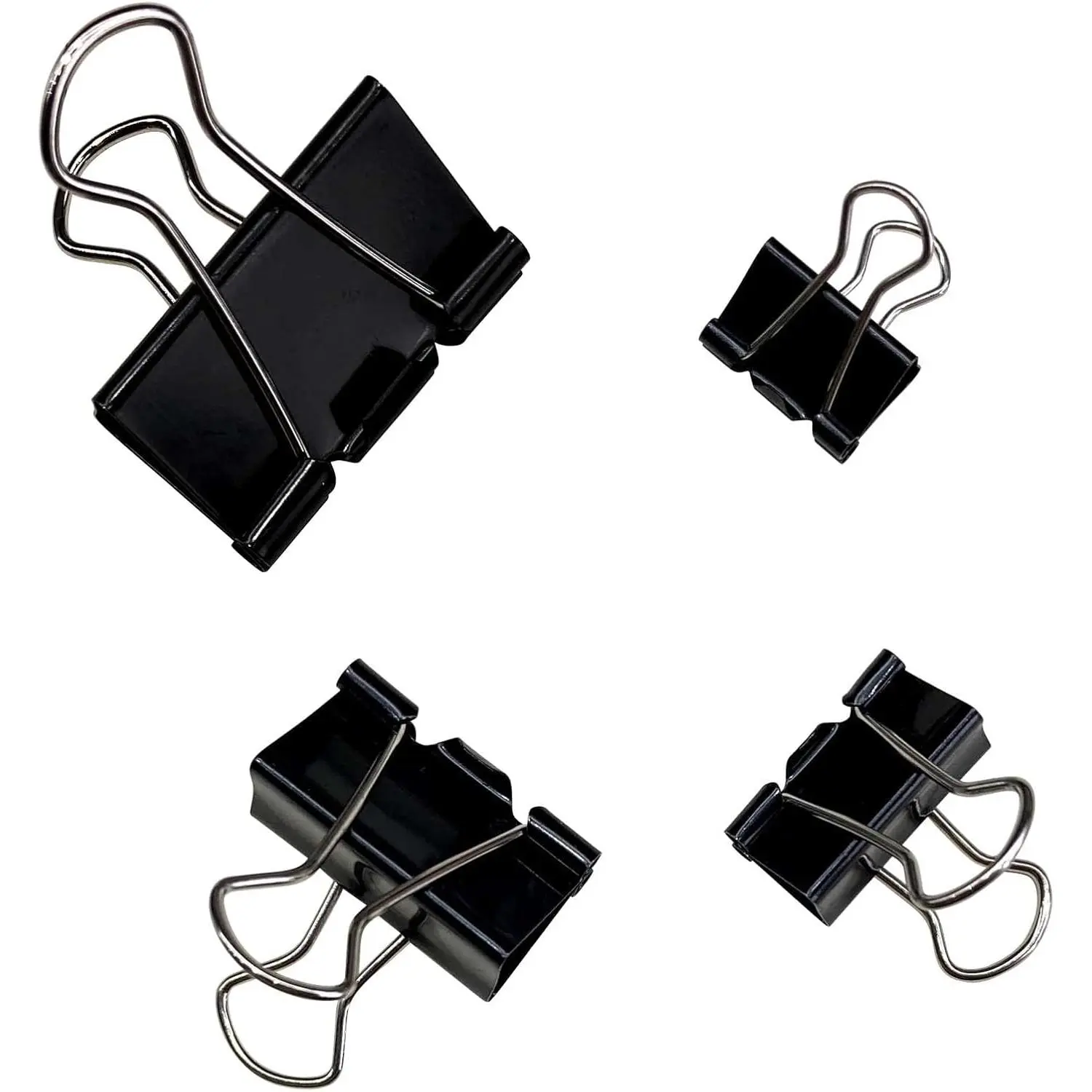 120-Count Sturdy & Rust-Resistant Black Binder Clips, Spring-Tight Tempered Steel Paper Clamps (4 Assorted Sizes: Medium, Small, X-Small) for Office, School Supplies; Instant Binding, Securely Fastens Paper, Handles Upright, Fold Flat or Removed