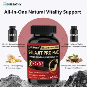HIILEATHY Optimal Shilajit PRO MAX with K2 & D3 60 Capsules Made in USA with Essential Minerals for Healthy Aging and Immune System Support - Edible