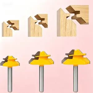 Woodworking Router Bit Set, 45 Degree Lock Miter 3-Piece, for 1/2", 5/8", 3/4" Cutting Height, 1/4 Inch Shank Carbide Tipped, Easy to Create Lock Miter Joint, Reusable Precision Router Bits