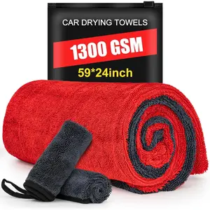ThinkLearn 3-Pack Car Drying Towel-Microfiber Extra Large Towels for Cars(59"x24"), Ultra-Absorbent, Scratch & Streak Free, 1300 GSM, Twisted-Loop Cleaning Cloth for Truck, SUV, Car Accessories, Red