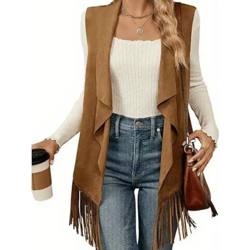 Womens Tassel Vest 70s Hippie Costume Sleeveless Cowgirl Western Outerwear