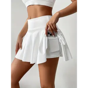 Solid Color Sports Skorts With Phone Pocket, Tennis Golf Yoga Active Skirts, Women's Activewear for Koningsdag/King's Day