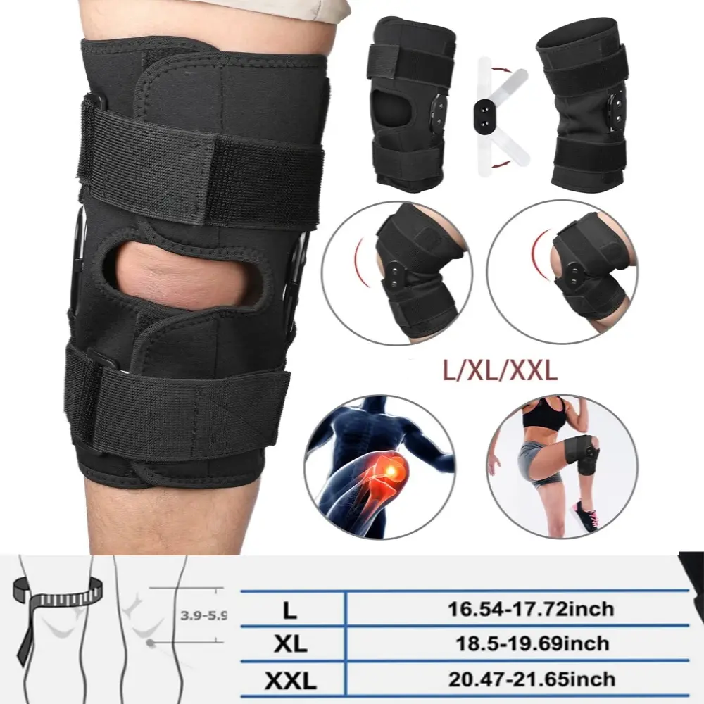 Open Patella Hinged Knee Brace for Men & Women, Compression Knee Stabilizer Wrap with Spring Supports, Anti‑Slip Silicone Padding for Basketball, Crossfit, Tennis and Injury Prevention