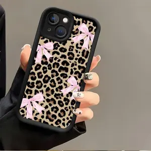 Fashion Leopard-Print Bow Pattern Phone Case, Decorative Phone Protector Cover, Phone Accessories Compatible with iPhone Series