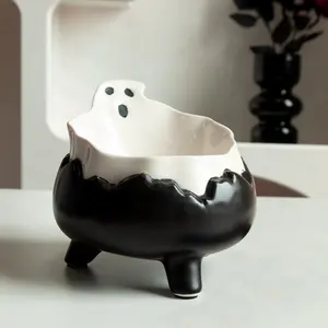 Ceramic Spooky Gothic Ghost Cat Bowl, Food-Grade Whisker-friendly, Pet Feeding Bowl for Kittens from Happy & Polly