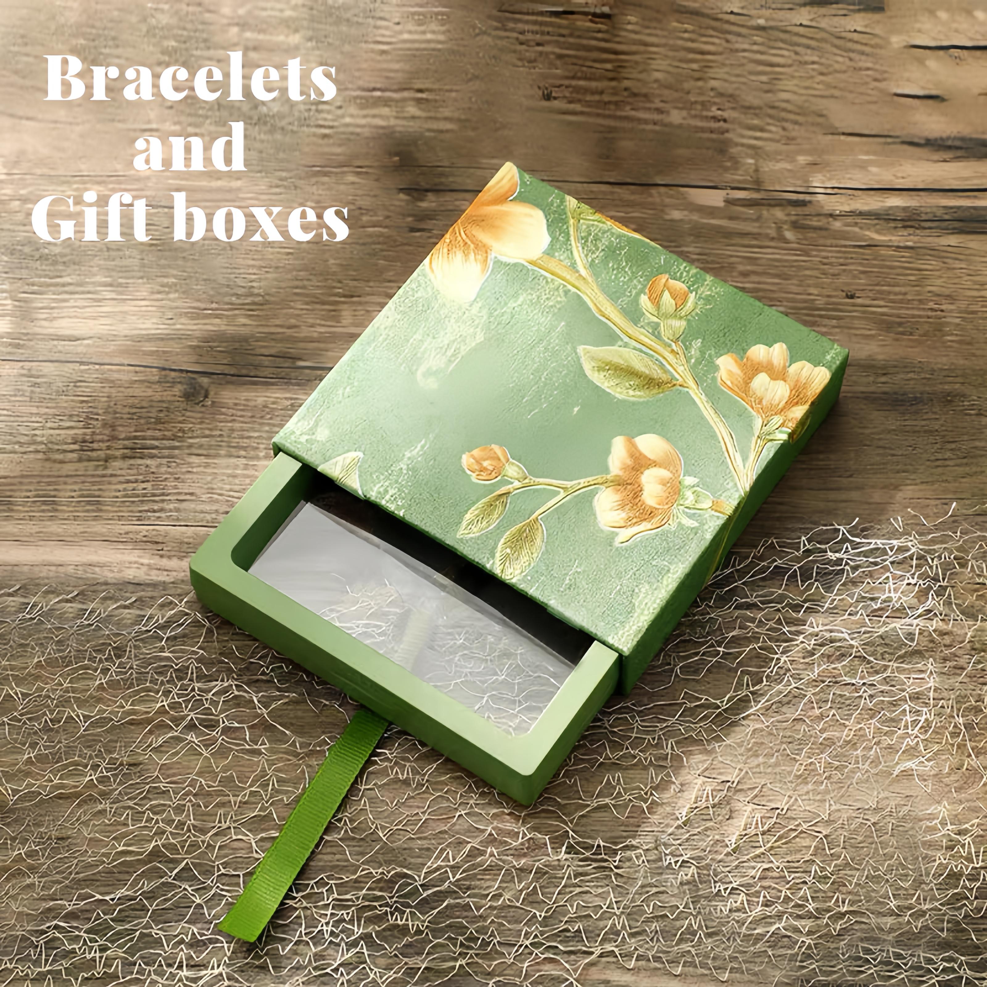 GEMRICH Floral pull-out box, PE film jewelry box, ring anti-oxidation storage box, bracelet floating display box, 3D embossed jewelry box