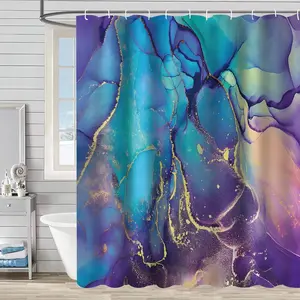 Purple Marble Shower Curtains Set with Hooks, Washable Fabric Bathroom Shower Curtains, Waterproof , 72" x 72"